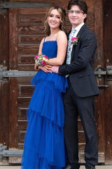 Elegant Royal Blue Tiered Tulle Princess Prom Dress Formal Gown