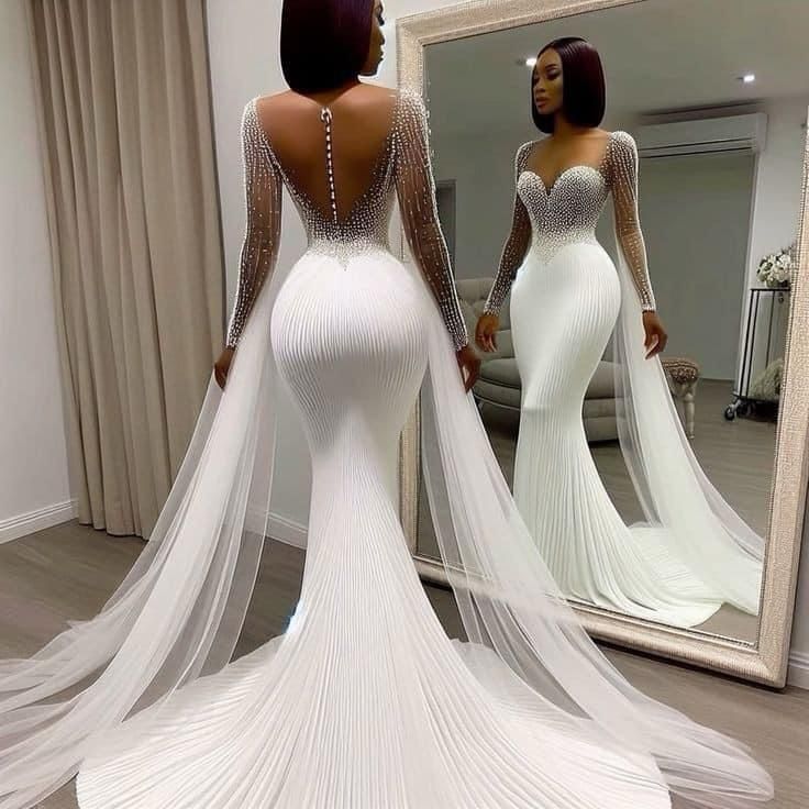 Elegant White Mermaid Long Wedding Dresses For Princess Brides