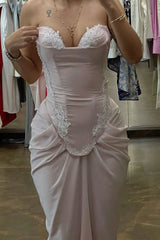 Pink Strapless Elegant Party Gowns Evening Dress for Women Formal