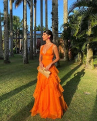 Stunning Orange Sleeveless Prom Evening Party Formal Ball Gowns Dresses