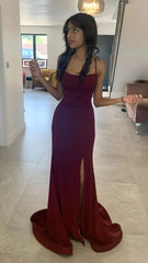 Burgundy Sparkly Glitter Long Prom Evening Dress