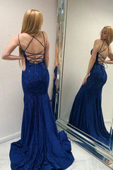 Elegant Royal Blue Spaghetti Straps Long Prom Dress For Women