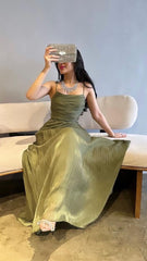 Green A Line Long Prom Dress Formal Party Gown For Women
