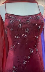 Burgundy Tulle Floor-Length Prom Dress Sleeveless Zipper Back