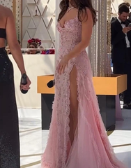 Pink Long Prom Dresses Party Evening Gowns A Line Formal