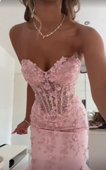 Stunning Mermaid Pink Tulle Long Prom Evening Formal Gown Dress