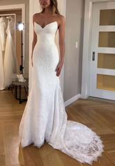 Exquisite Mermaid V Neck Lace Wedding Dresses Elegant Bridal Gowns