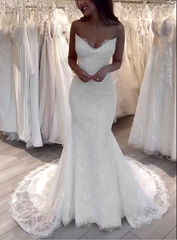 Exquisite Mermaid V Neck Lace Wedding Dresses Elegant Bridal Gowns