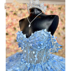 Sparkly Sky Blue Quinceanera Ball Gown with Appliques Beading Sequins