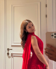 Red Chiffon Evening Gown with Side Slit and Built-In Bra