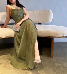 Green A Line Long Prom Dress Formal Party Gown For Women
