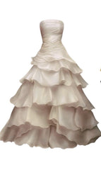 Strapless A Line Ruffle Long Prom Wedding Dress With Layers