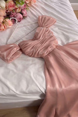 Silk Satin Strapless Pink A-Line Mid-Length Prom Dress