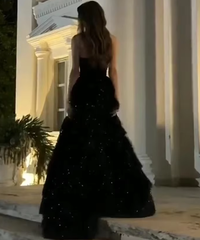 Multi-Layer Shiny Tulle Prom Dress for Women, Elegant Black