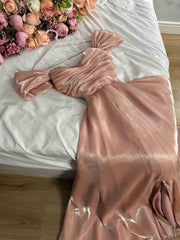 Silk Satin Strapless Pink A-Line Mid-Length Prom Dress