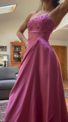 Gorgeous Pink A Line Beaded Prom Dress Long Evening Gowns