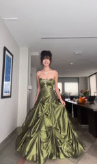 Long Satin Green Formal Party Gown Dress