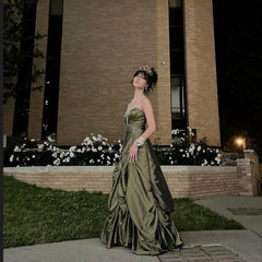 Long Satin Green Formal Party Gown Dress