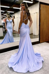 Mermaid Satin Rhinestone Spaghetti Strap Prom Dress with Built-In Bra