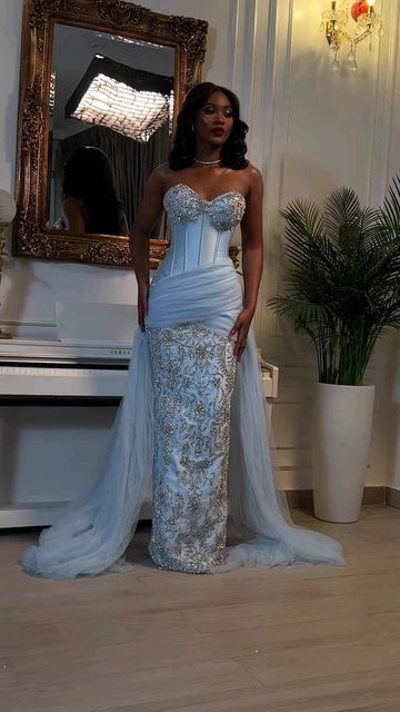 Elegant Blue Mermaid Strapless Evening Gown