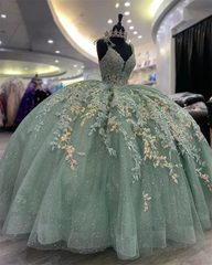 Shimmering Light Green Quinceanera Ball Gown with Corset Style