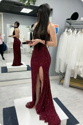 Sequined Mermaid Evening Gown Floor-Length Lace-Up Back Prom Dress