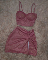 Sequin Pink Two-Piece Strapless Short Evening Dress for Homecoming