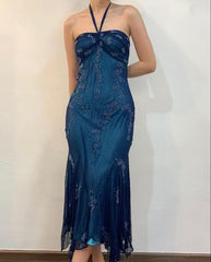 Elegant Halter Long Prom Party Dress Evening Gown