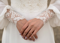 Ivory Lace Long-Sleeve Chiffon Wedding Gown with Button Back Train