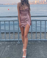 Pink Sequin Bodycon Spaghetti Strap Party Dress for Homecoming
