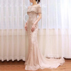 Luxurious Sequin Beaded Strapless Long Mermaid Evening Gown for Women