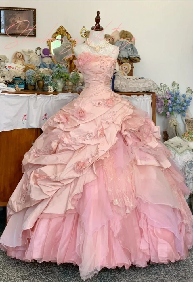 Pink A Line Princess Quinceanera Dress Ball Gown