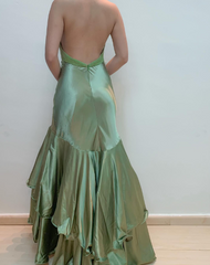 Green Vintage Beaded Long Formal Gown Evening Dress