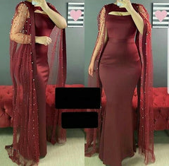 Satin Mermaid Prom Dress Floor-Length Burgundy Formal Party Gown