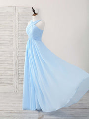 Elegant V-Neck Chiffon Bridesmaid Dress: Simple Blue Long Prom Gown