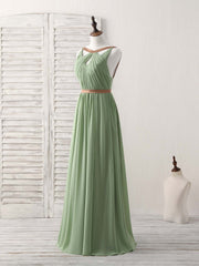 Elegant Chiffon Emerald Green Bridesmaid Prom Dress with Simple Long Design
