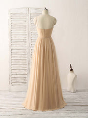 Elegant V-Neck Tulle Chiffon Long Prom Dress Champagne Bridesmaid Gown