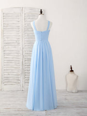 Elegant V-Neck Chiffon Bridesmaid Dress: Simple Blue Long Prom Gown