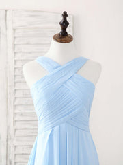 Elegant V-Neck Chiffon Bridesmaid Dress: Simple Blue Long Prom Gown
