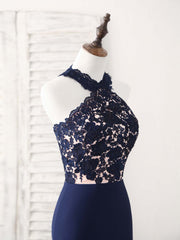 Elegant Dark Blue Lace Mermaid Long Prom Dress Bridesmaid Gown