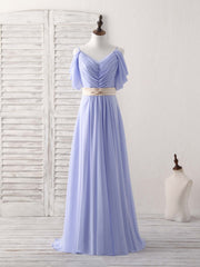Elegant V-Neck Off-Shoulder Chiffon Long Prom Dress Evening Gown