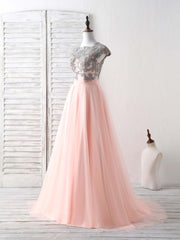 Elegant Tulle Lace Applique Long Prom Dress: Enchanting Evening Gown with Delicate Details