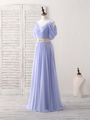 Elegant V-Neck Off-Shoulder Chiffon Long Prom Dress Evening Gown