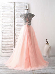 Elegant Tulle Lace Applique Long Prom Dress: Enchanting Evening Gown with Delicate Details