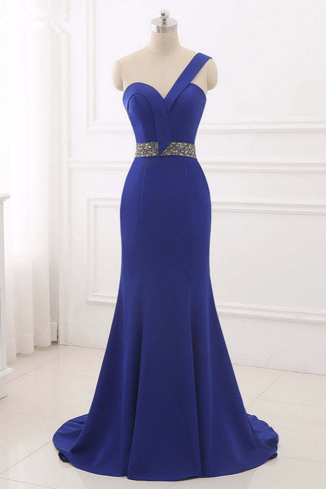 Royal Blue One Shoulder Mermaid Prom Dress Backless Beaded Design