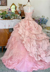 Pink A Line Princess Quinceanera Dress Ball Gown For Women