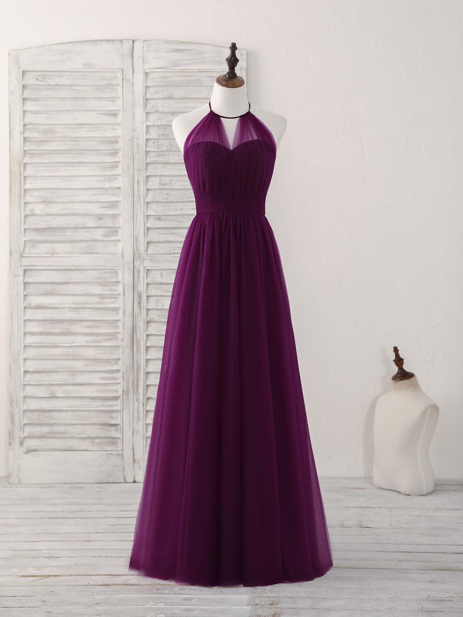 Elegant A-Line Tulle Purple Long Prom Dress for Bridesmaids and Special Occasions