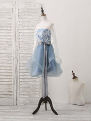 Elegant Gray Tulle Lace Short Prom Dress for Bridesmaids and Special Occasions