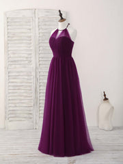 Elegant A-Line Tulle Purple Long Prom Dress for Bridesmaids and Special Occasions