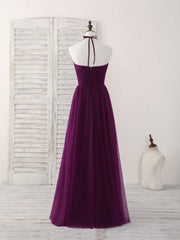 Elegant A-Line Tulle Purple Long Prom Dress for Bridesmaids and Special Occasions
